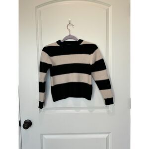 Finger Denim Black and Cream Striped Sweater Merino Wool Size 10/11